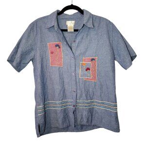 Bobbie Brooks Vintage Button Up Denim Embroidered Shirt for Women, Large